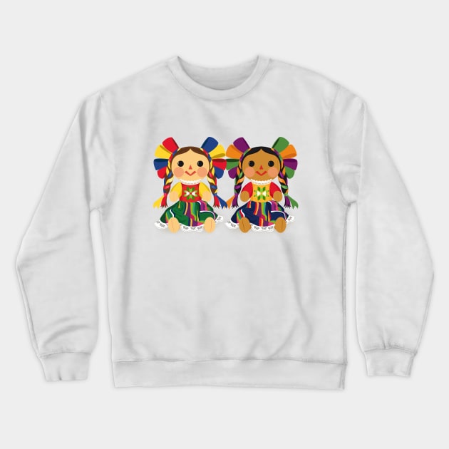 Mexican María Dolls. Mexican Otomi Dolls. Traditional Mexican Rag Dolls Crewneck Sweatshirt by Akbaly